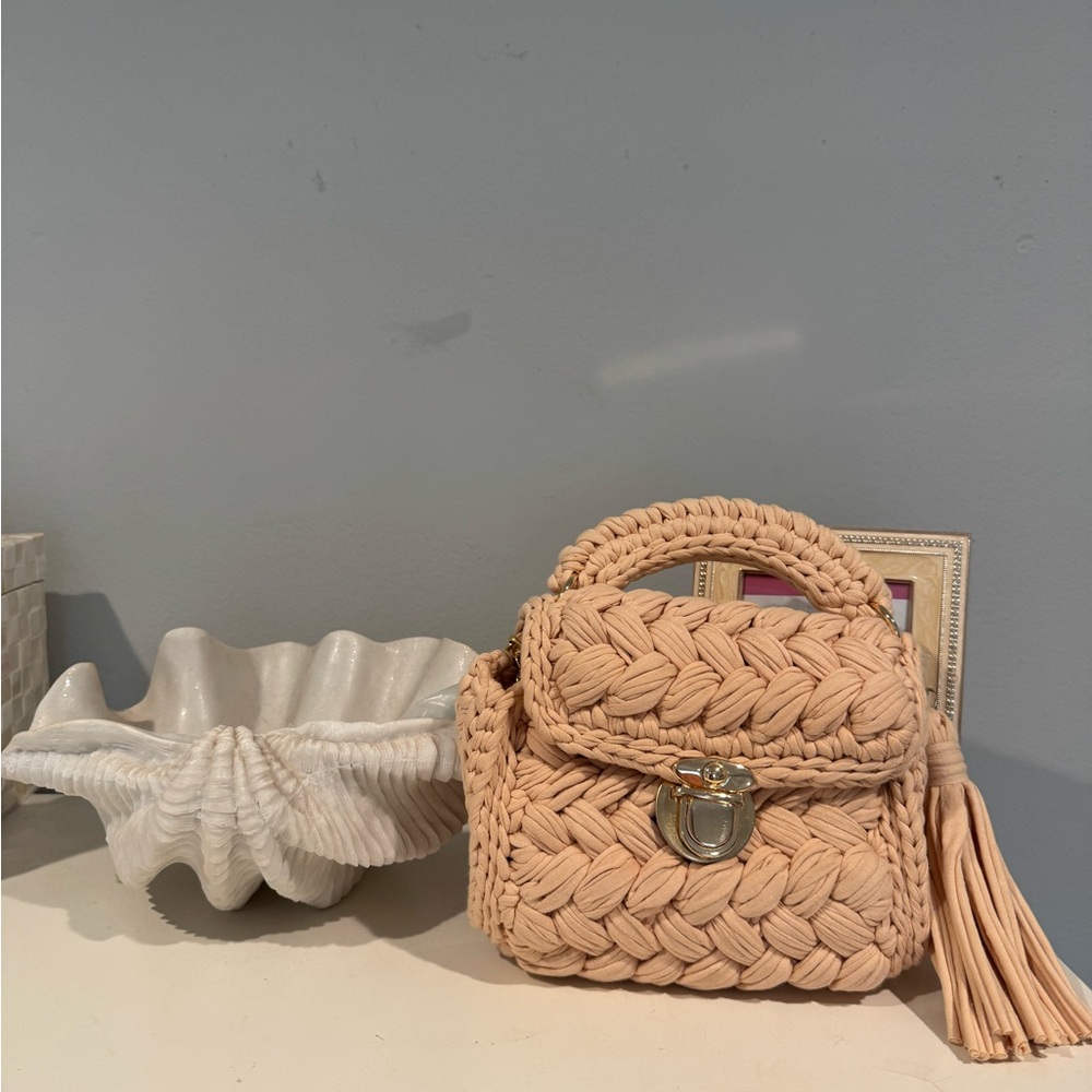 Woven Tan Handbag with Tassel